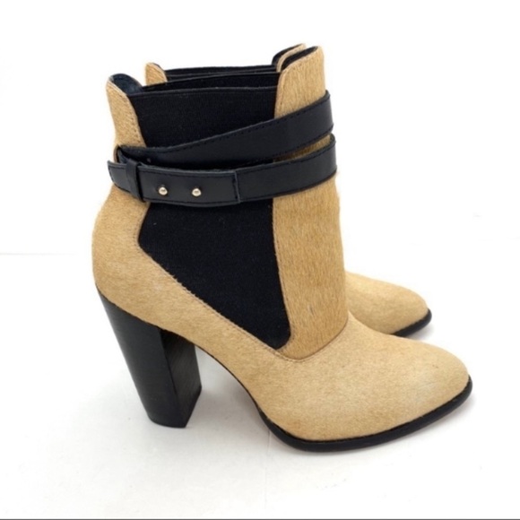 ELIZABETH and James Solar 1 Pony hair Pointed Toe Ankle Heel Bootie in Beige - Picture 5 of 11